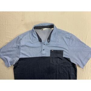 Travis Mathew Casual Polo Golf Shirt. Blue Colorblock, Men's Size L. GUC!!